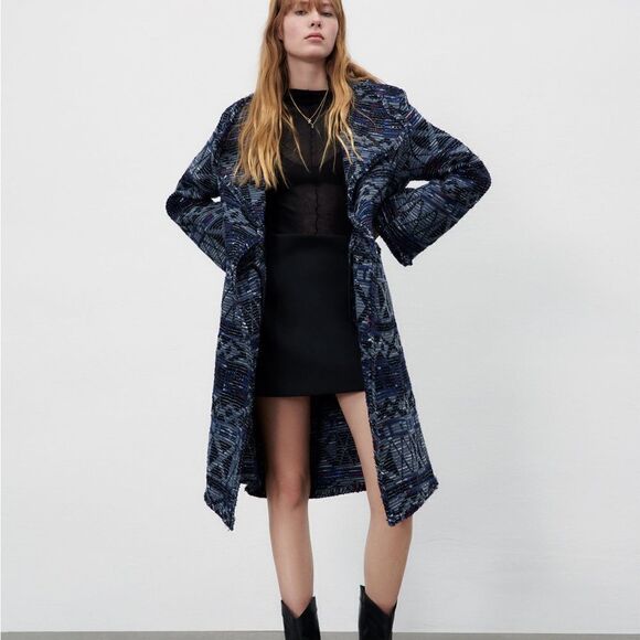 ZARA FLUID JACQUARD COAT LIMITED EDITION - Picture 8 of 12
